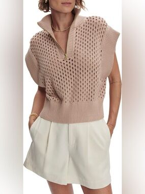 NWT Varley Gaines Half Zip Sweater in Light Taupe, size XS